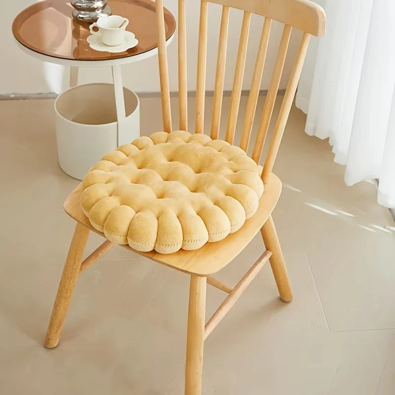 Large Soft Cookie-Shaped Cushion for Floor Chairs, Plush Seat Pad with Comfortable Backrest, Cozy Decorative Pillow for Tatami