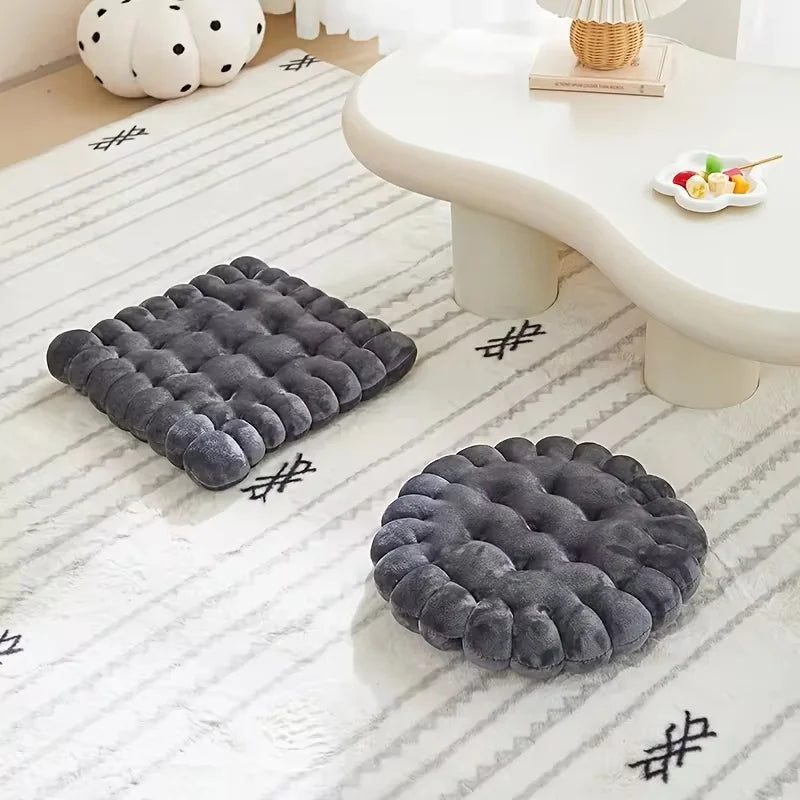 Large Soft Cookie-Shaped Cushion for Floor Chairs, Plush Seat Pad with Comfortable Backrest, Cozy Decorative Pillow for Tatami