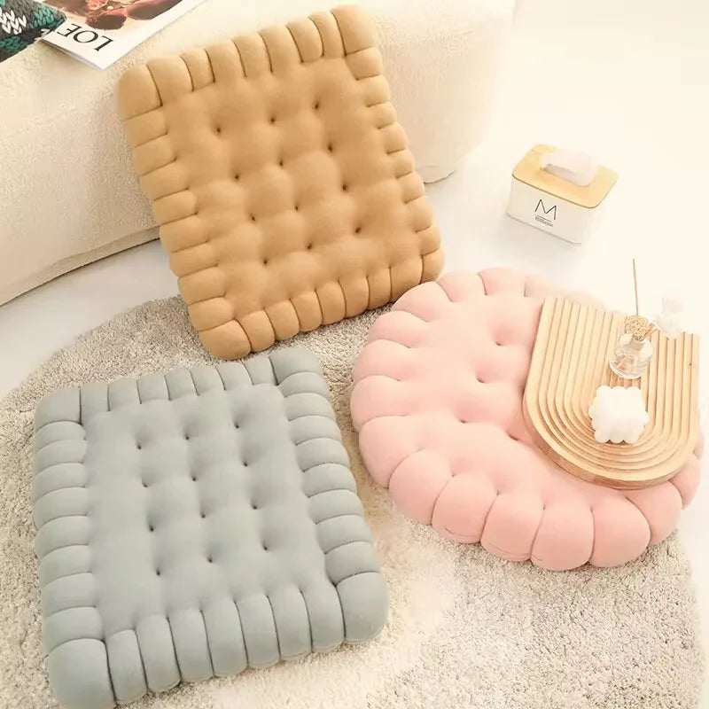 Large Soft Cookie-Shaped Cushion for Floor Chairs, Plush Seat Pad with Comfortable Backrest, Cozy Decorative Pillow for Tatami