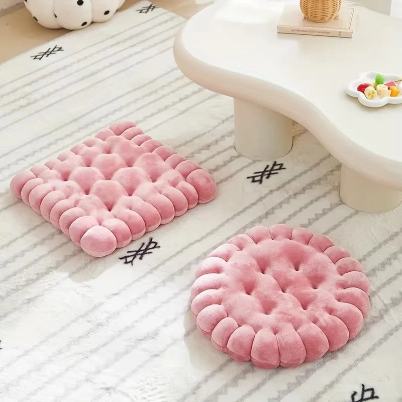 Large Soft Cookie-Shaped Cushion for Floor Chairs, Plush Seat Pad with Comfortable Backrest, Cozy Decorative Pillow for Tatami