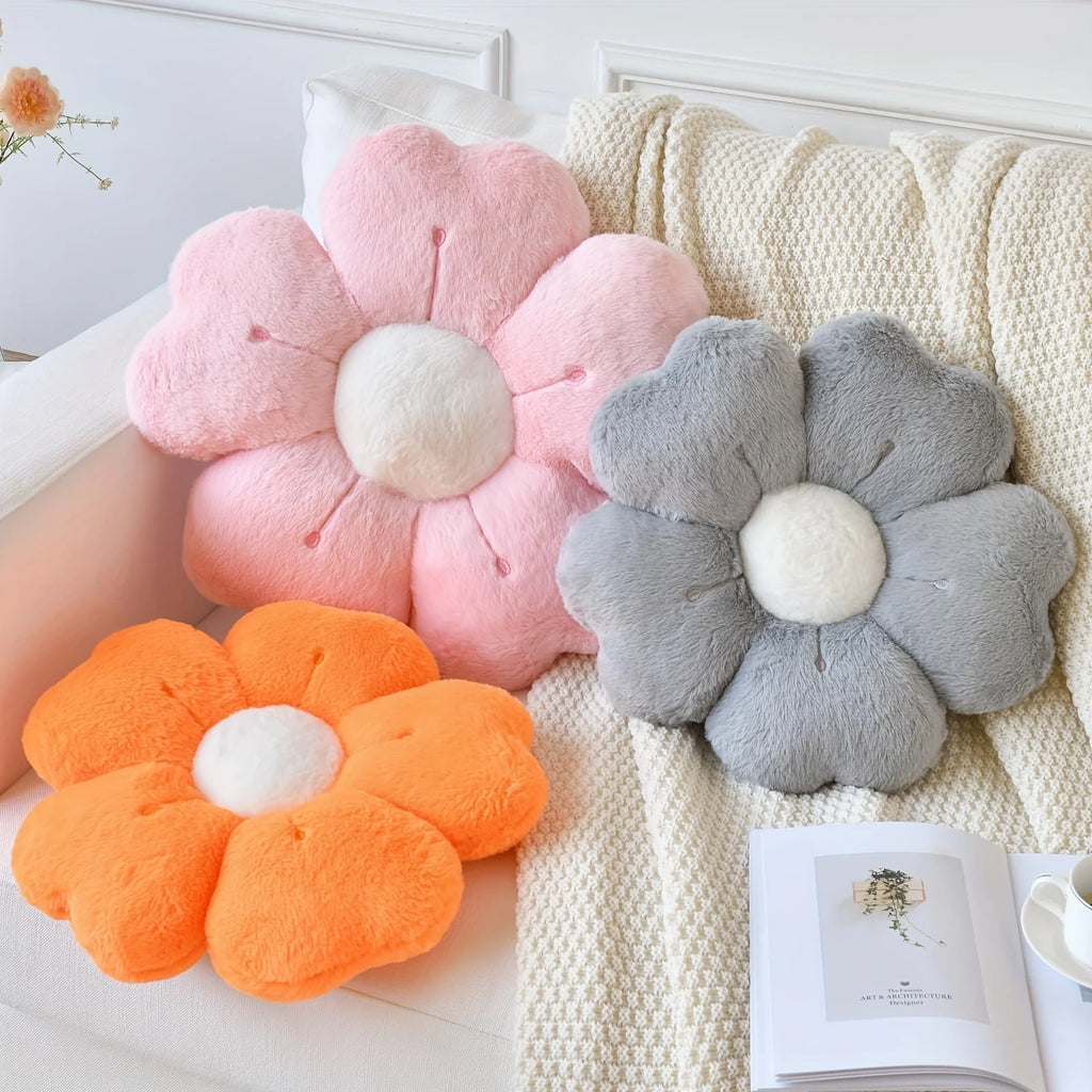 Soft Plush Daisy Flower Throw Pillow - Cozy Decorative Cushion for Bed & Sofa, White/Pink, Adorable Floral Desig