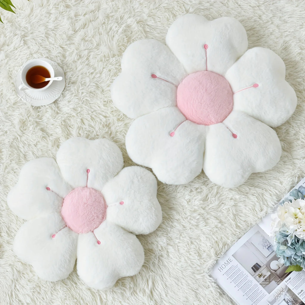 Soft Plush Daisy Flower Throw Pillow - Cozy Decorative Cushion for Bed & Sofa, White/Pink, Adorable Floral Desig