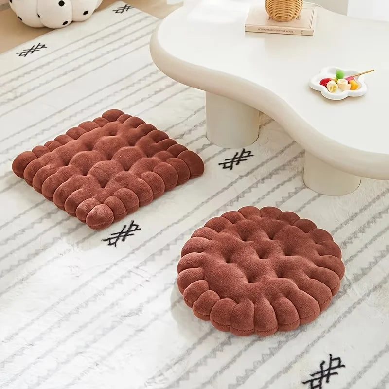 Large Soft Cookie-Shaped Cushion for Floor Chairs, Plush Seat Pad with Comfortable Backrest, Cozy Decorative Pillow for Tatami