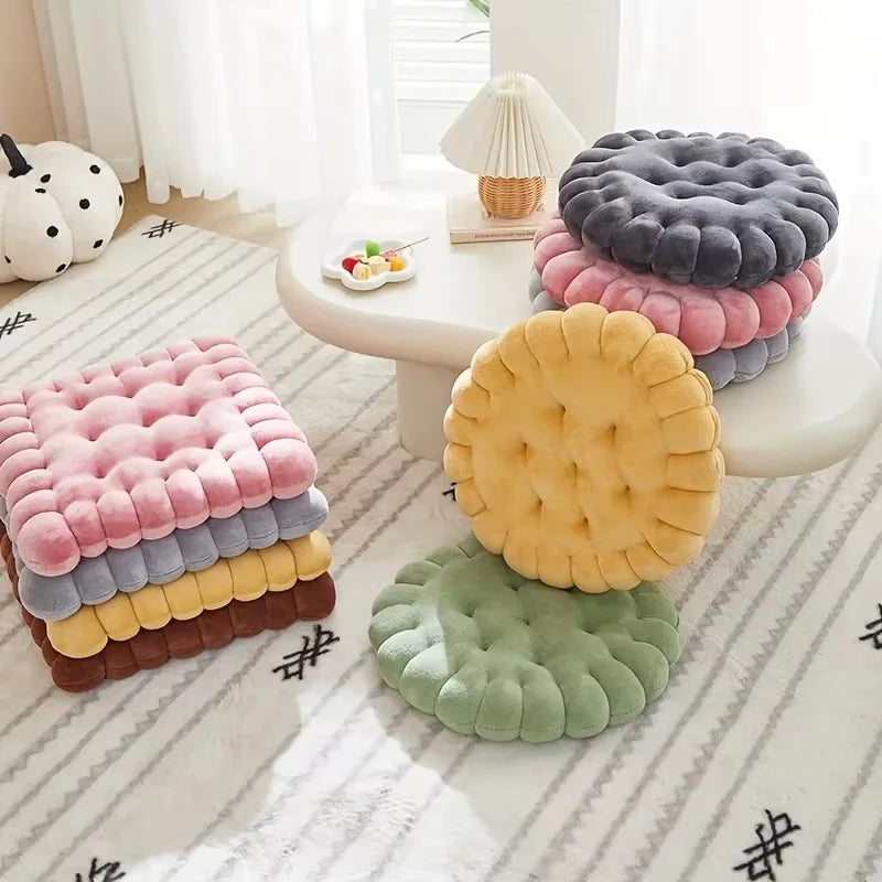 Large Soft Cookie-Shaped Cushion for Floor Chairs, Plush Seat Pad with Comfortable Backrest, Cozy Decorative Pillow for Tatami