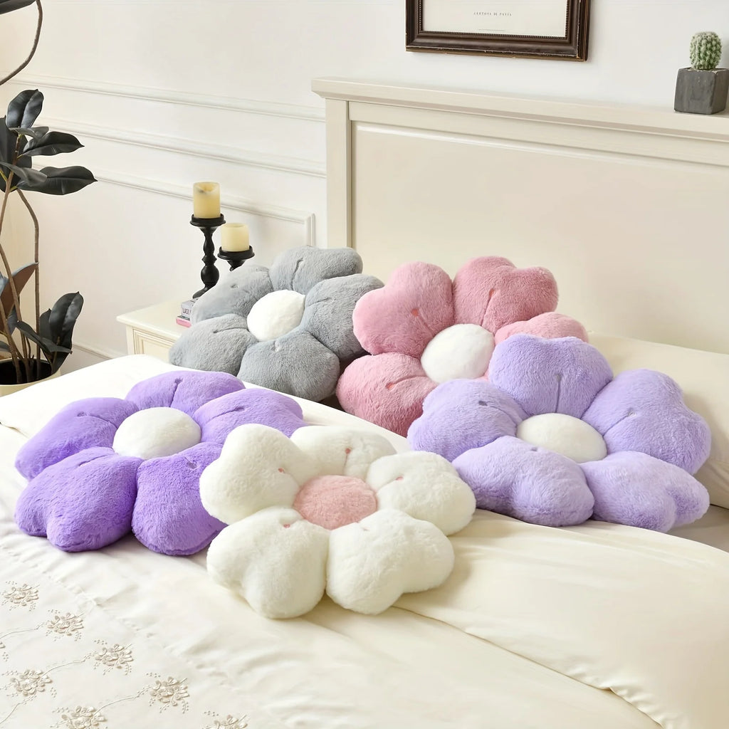 Soft Plush Daisy Flower Throw Pillow - Cozy Decorative Cushion for Bed & Sofa, White/Pink, Adorable Floral Desig
