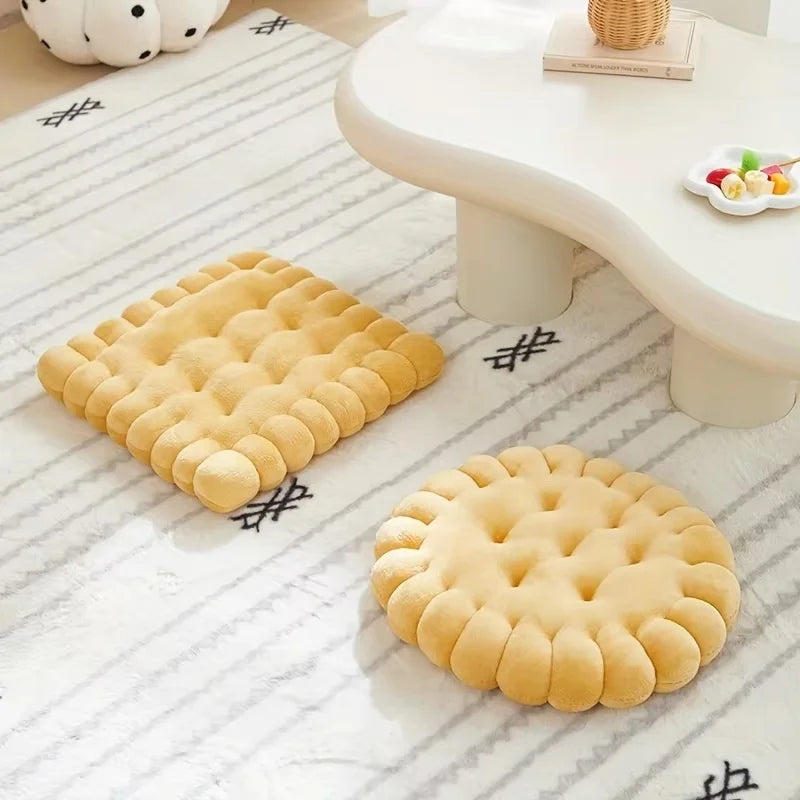 Large Soft Cookie-Shaped Cushion for Floor Chairs, Plush Seat Pad with Comfortable Backrest, Cozy Decorative Pillow for Tatami