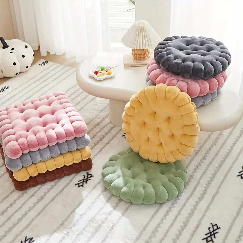 Large Soft Cookie-Shaped Cushion for Floor Chairs, Plush Seat Pad with Comfortable Backrest, Cozy Decorative Pillow for Tatami