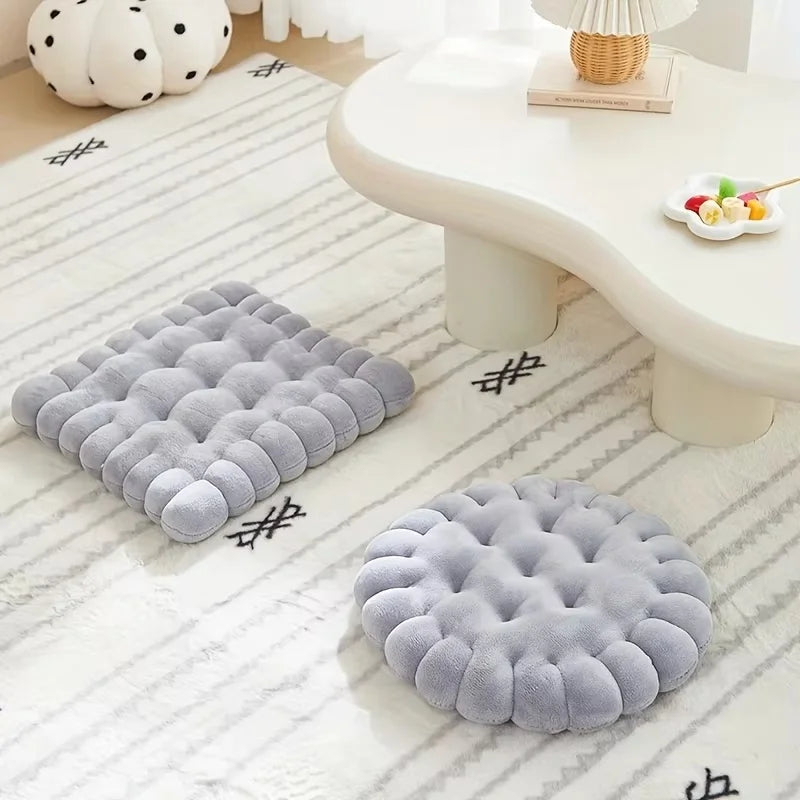 Large Soft Cookie-Shaped Cushion for Floor Chairs, Plush Seat Pad with Comfortable Backrest, Cozy Decorative Pillow for Tatami