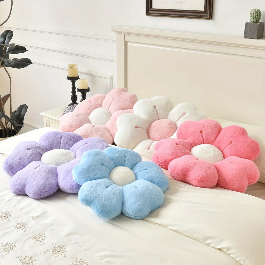 Soft Plush Daisy Flower Throw Pillow - Cozy Decorative Cushion for Bed & Sofa, White/Pink, Adorable Floral Desig
