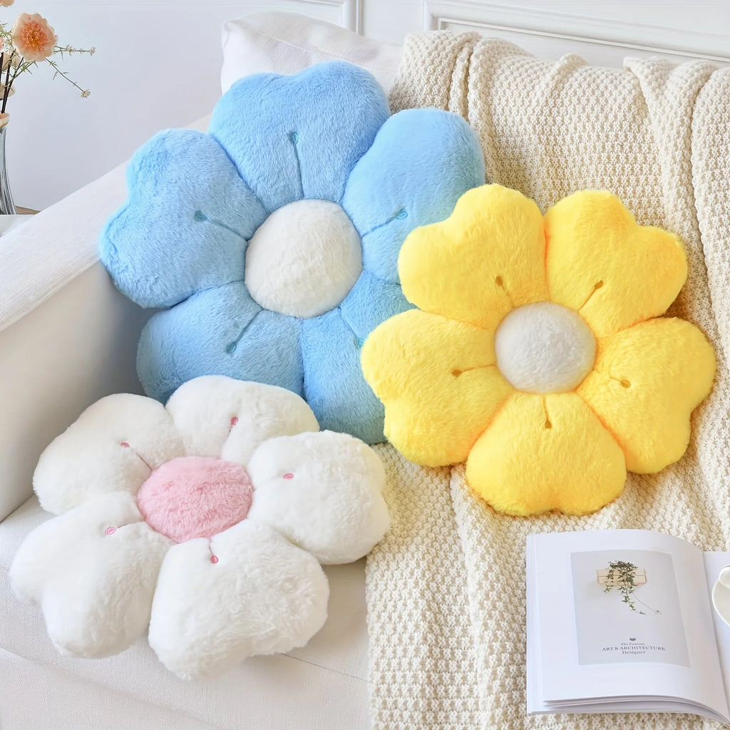 Soft Plush Daisy Flower Throw Pillow - Cozy Decorative Cushion for Bed & Sofa, White/Pink, Adorable Floral Desig