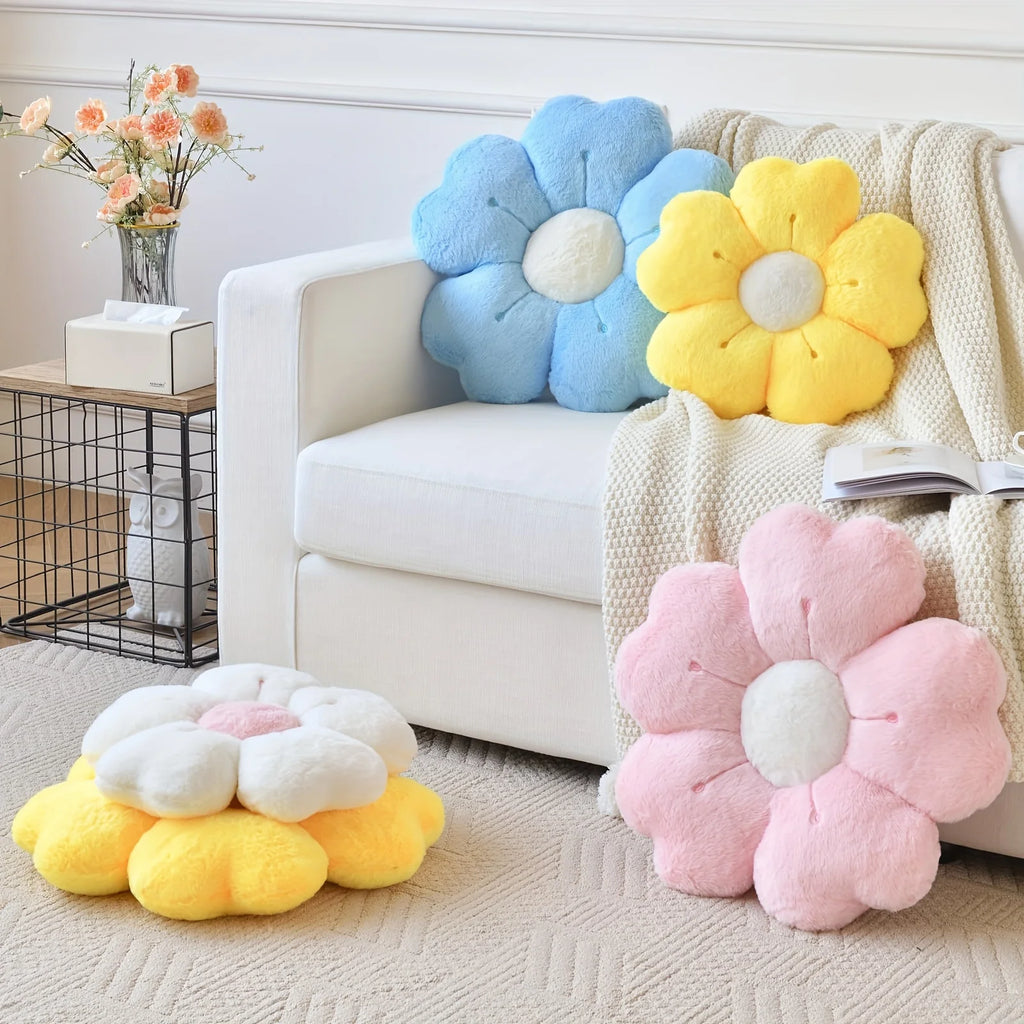 Soft Plush Daisy Flower Throw Pillow - Cozy Decorative Cushion for Bed & Sofa, White/Pink, Adorable Floral Desig